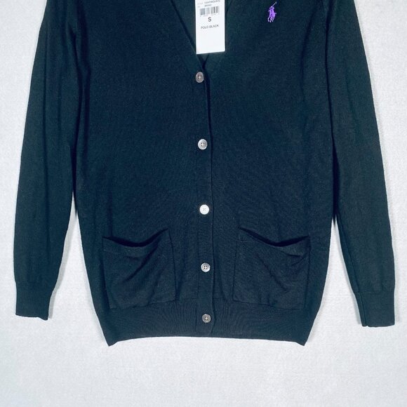 Polo Ralph Lauren Merino Wool Sweater S Black Boyfriend Fit Cardigan NWT - Picture 2 of 13